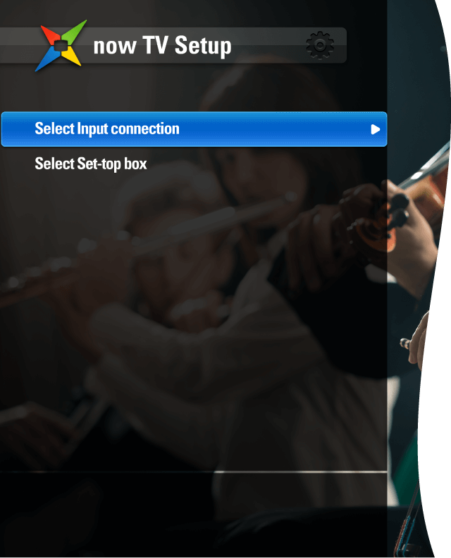 Select the now TV, Cable TV or MyTV service to setup