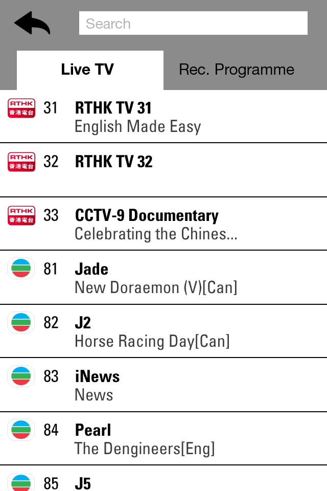 Streaming App Live TV Programme List